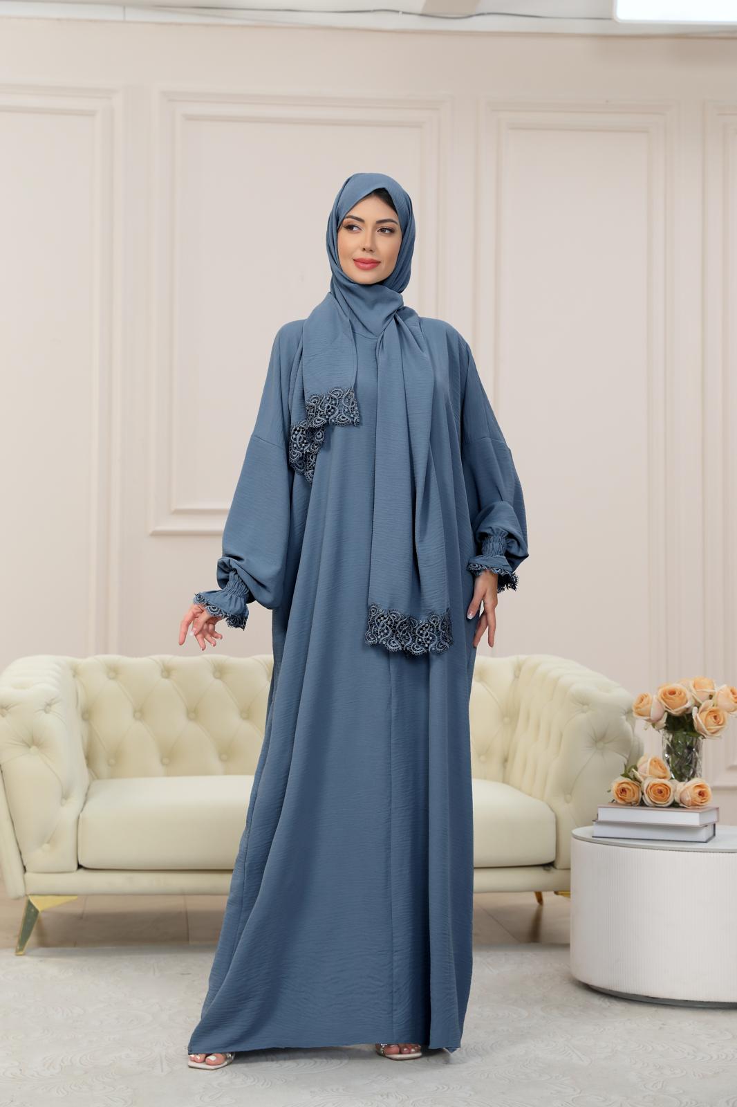 BLUE One-Piece Islamic Prayer Dress for Women with Built-in Hijab – Modest Abaya for Daily Salah, Ramadan, Hajj & Umrah | SafaSoft USA