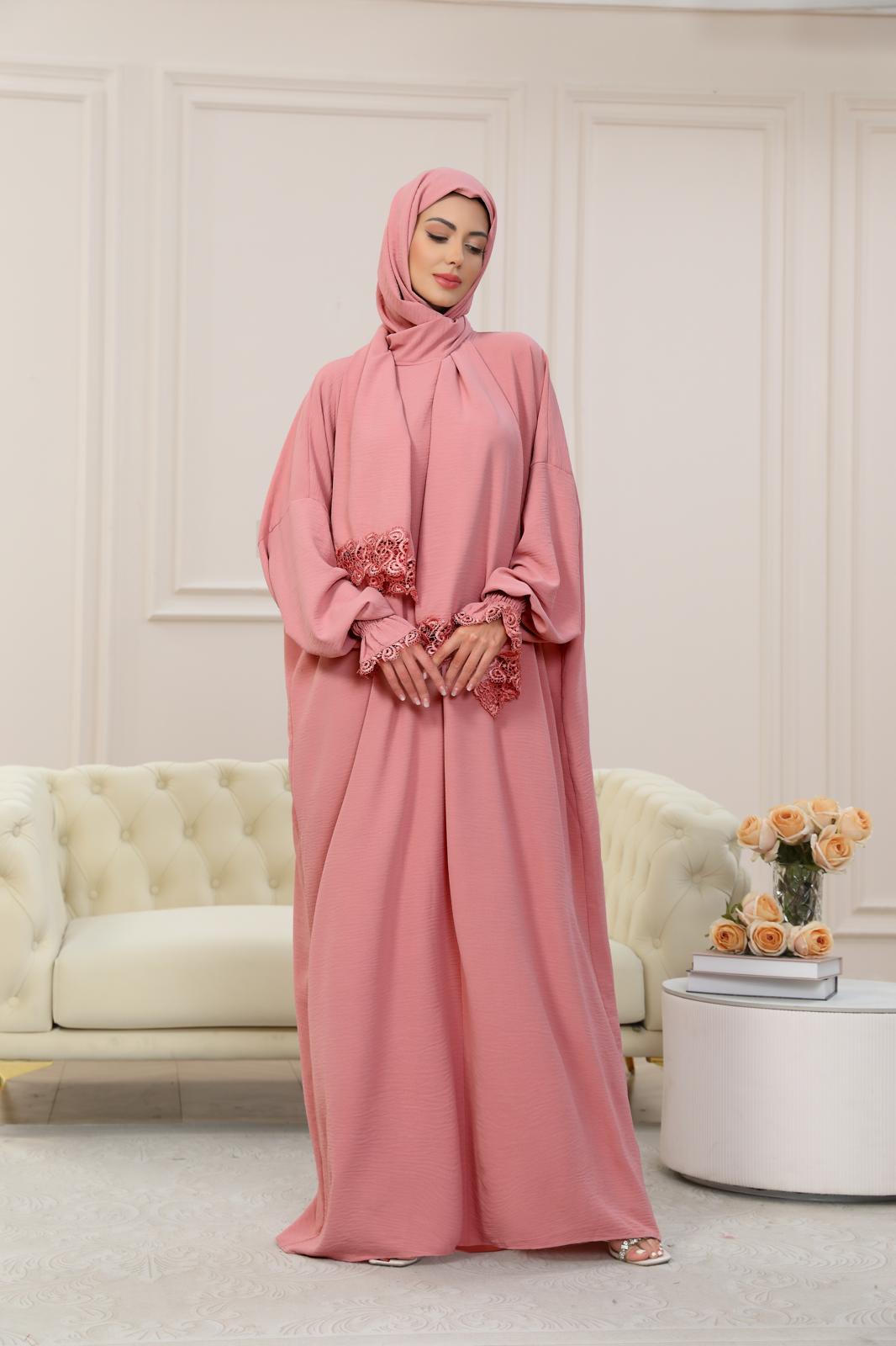 PINK One-Piece Islamic Prayer Dress for Women with Built-in Hijab – Modest Abaya for Daily Salah, Ramadan, Hajj & Umrah | SafaSoft USA