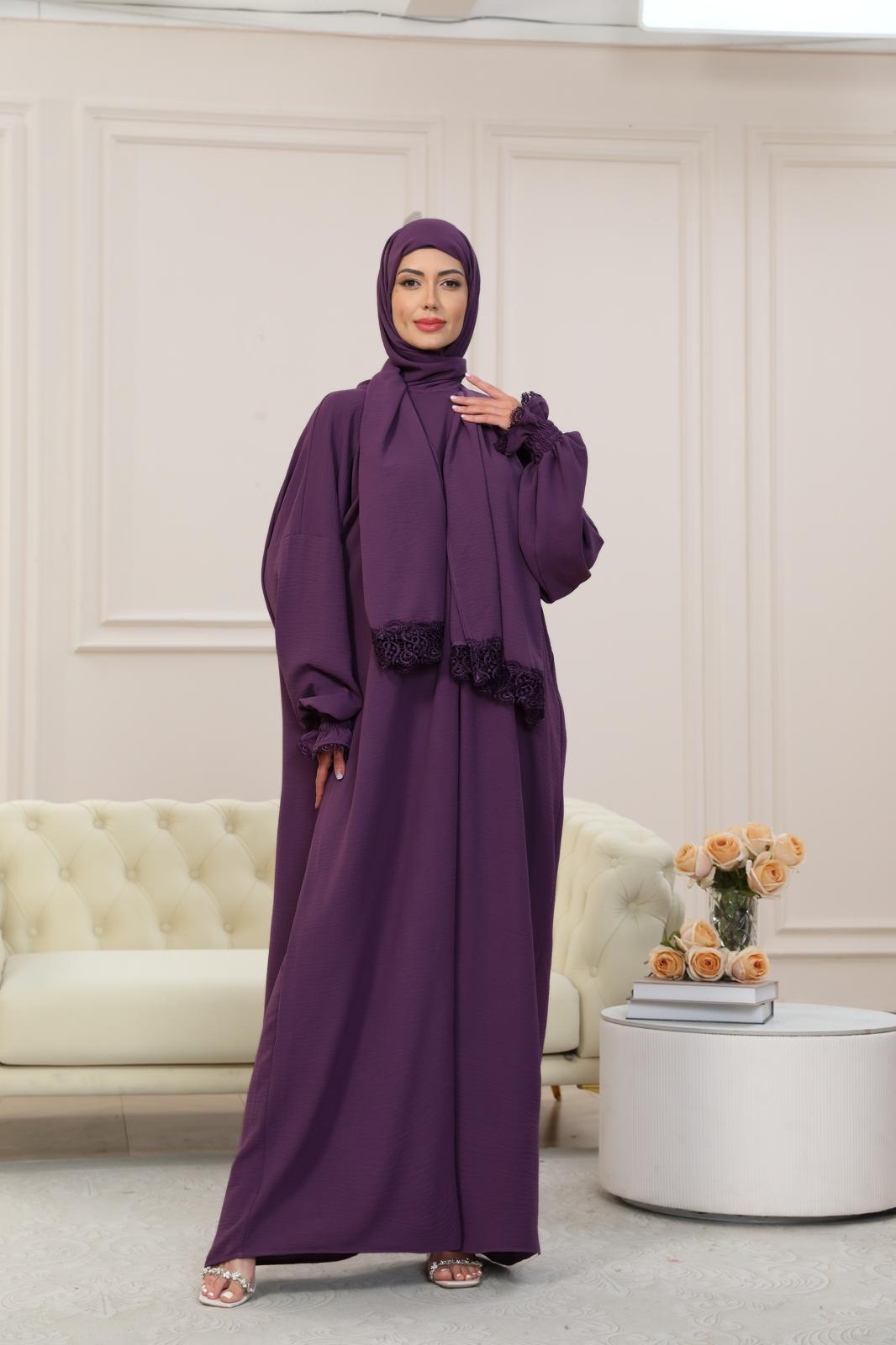 PURPLE One-Piece Islamic Prayer Dress for Women with Built-in Hijab – Modest Abaya for Daily Salah, Ramadan, Hajj & Umrah | SafaSoft USA