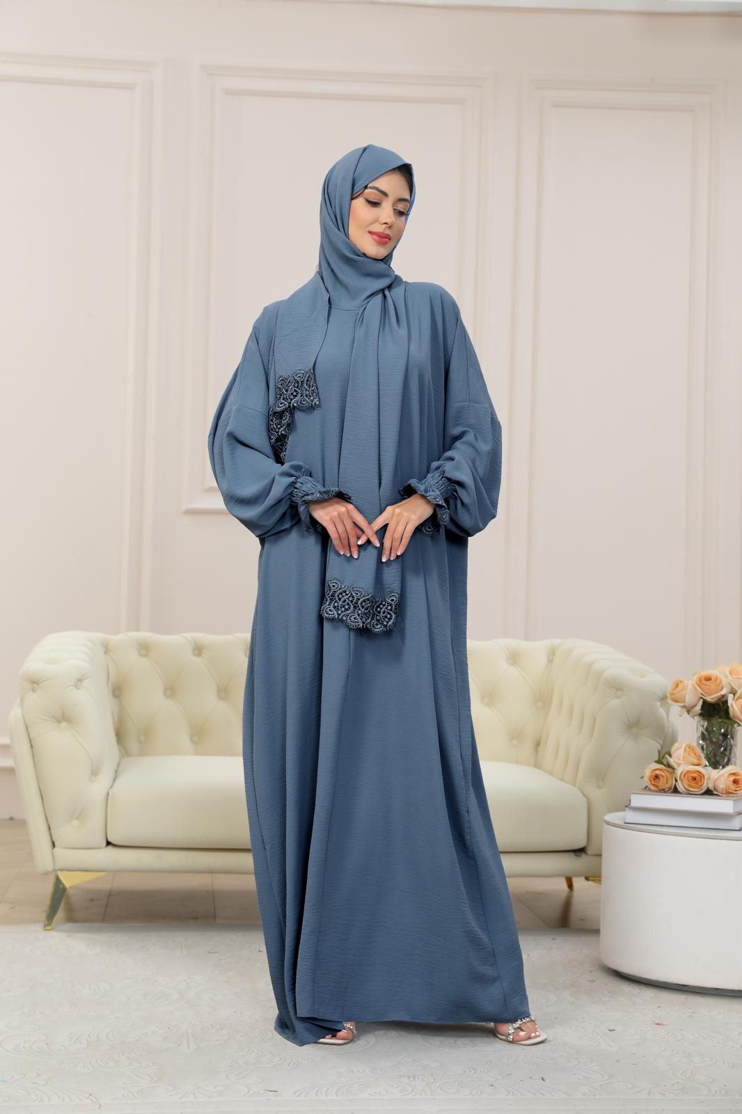 BLUE One-Piece Islamic Prayer Dress for Women with Built-in Hijab – Modest Abaya for Daily Salah, Ramadan, Hajj & Umrah | SafaSoft USA