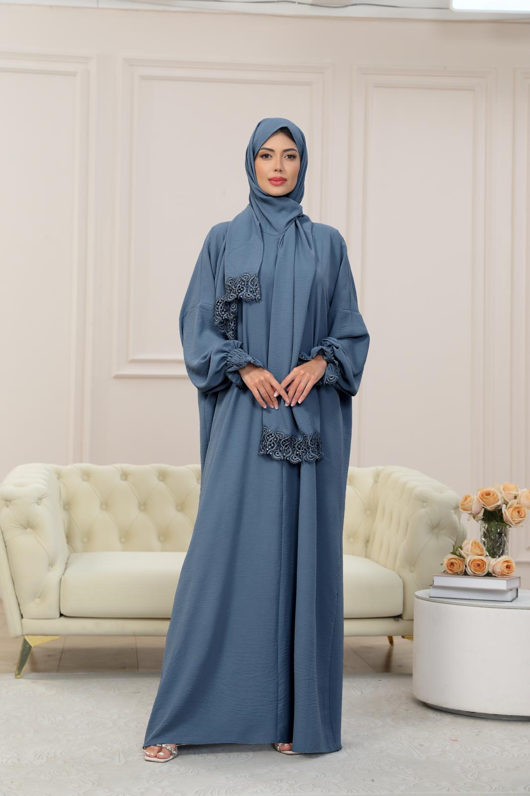 BLUE One-Piece Islamic Prayer Dress for Women with Built-in Hijab – Modest Abaya for Daily Salah, Ramadan, Hajj & Umrah | SafaSoft USA