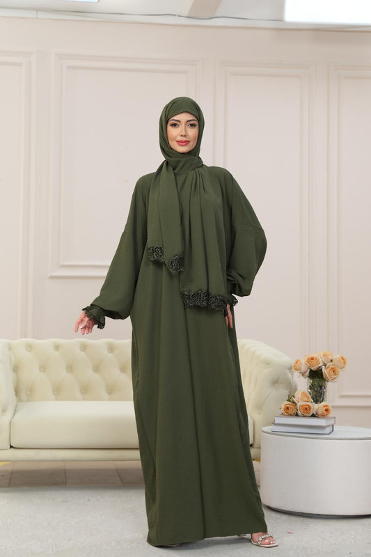 OLIVE GREEN One-Piece Islamic Prayer Dress for Women with Built-in Hijab – Modest Abaya for Daily Salah, Ramadan, Hajj & Umrah | SafaSoft USA