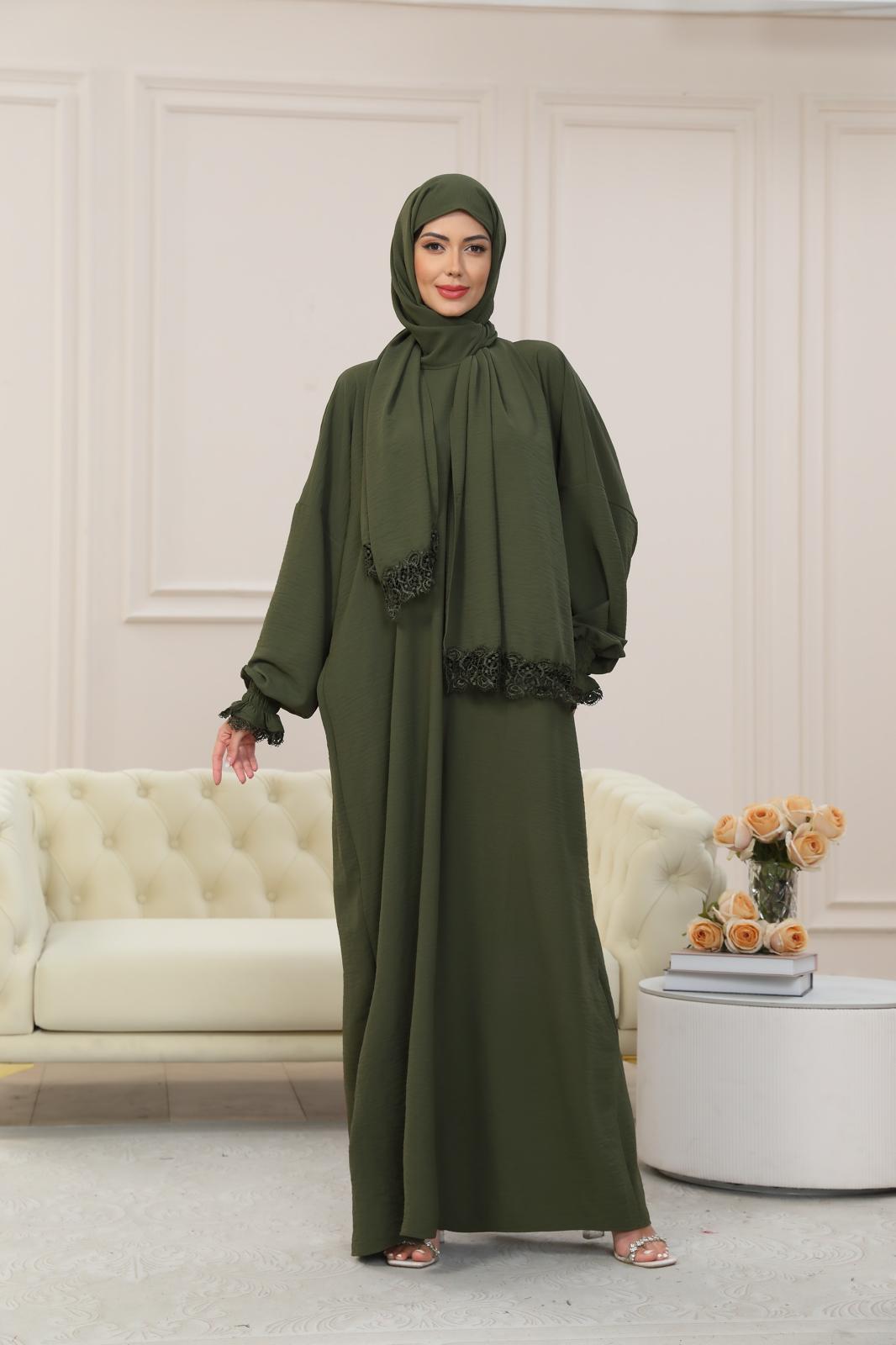 OLIVE GREEN One-Piece Islamic Prayer Dress for Women with Built-in Hijab – Modest Abaya for Daily Salah, Ramadan, Hajj & Umrah | SafaSoft USA