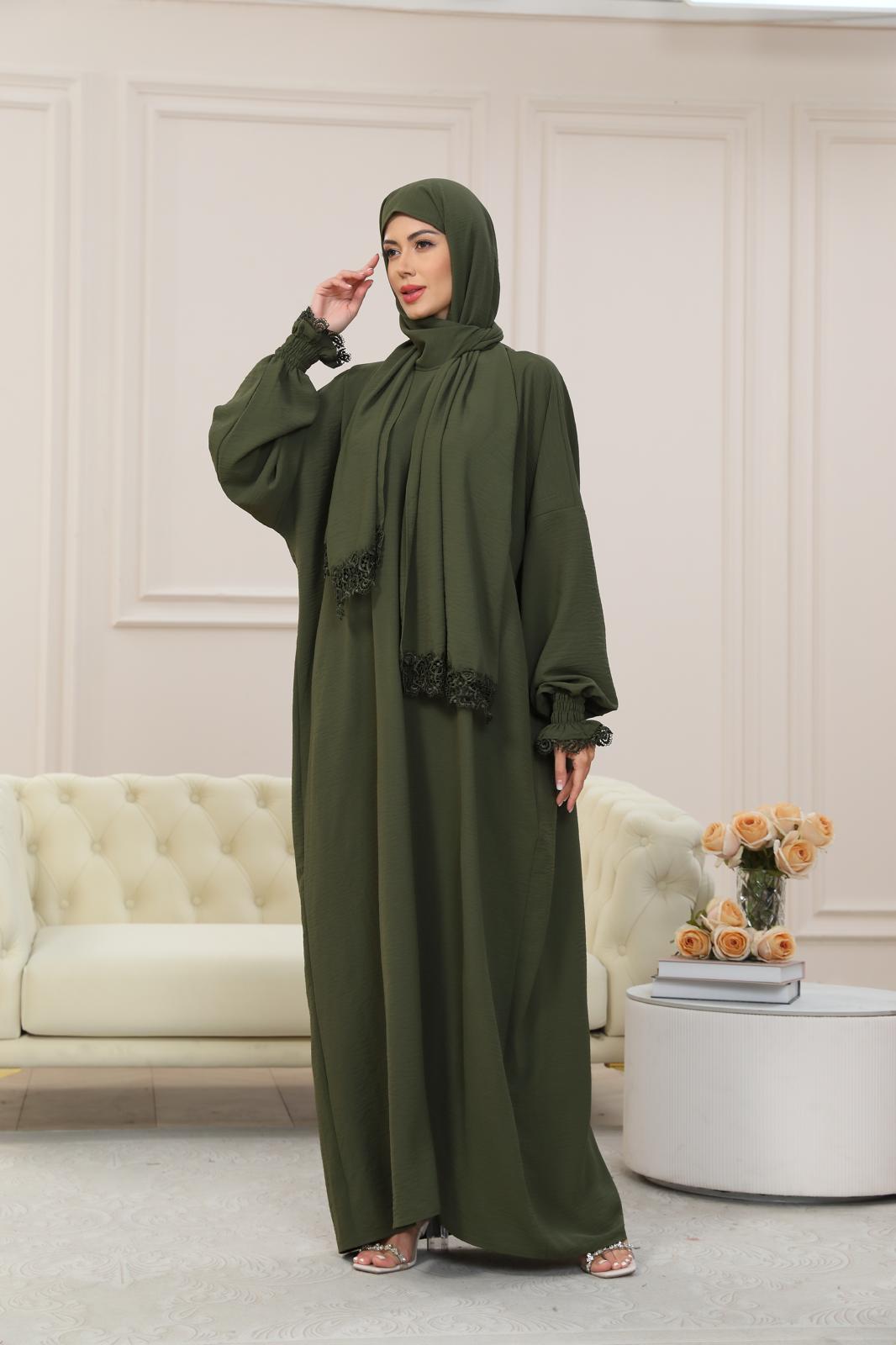 OLIVE GREEN One-Piece Islamic Prayer Dress for Women with Built-in Hijab – Modest Abaya for Daily Salah, Ramadan, Hajj & Umrah | SafaSoft USA