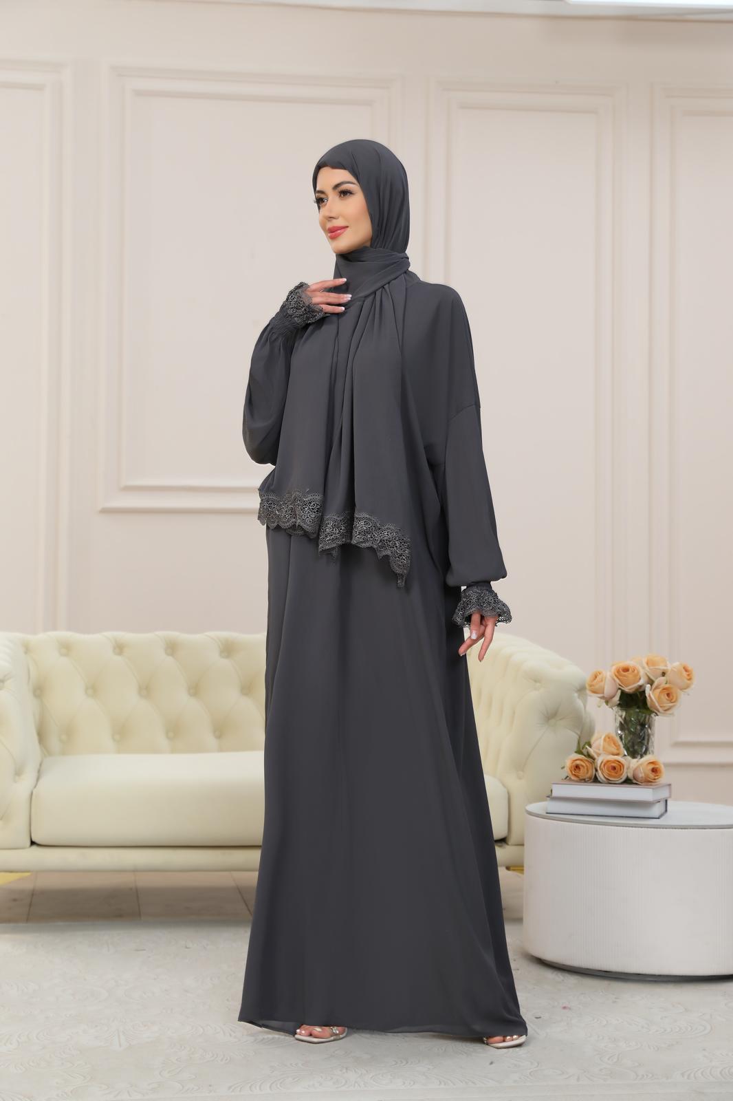 GRAY One-Piece Islamic Prayer Dress for Women with Built-in Hijab – Modest Abaya for Daily Salah, Ramadan, Hajj & Umrah | SafaSoft USA