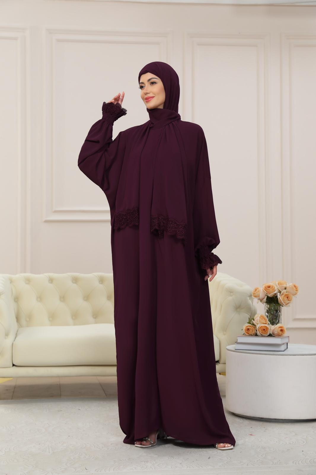 BURGUNDY One-Piece Islamic Prayer Dress for Women with Built-in Hijab – Modest Abaya for Daily Salah, Ramadan, Hajj & Umrah | SafaSoft USA