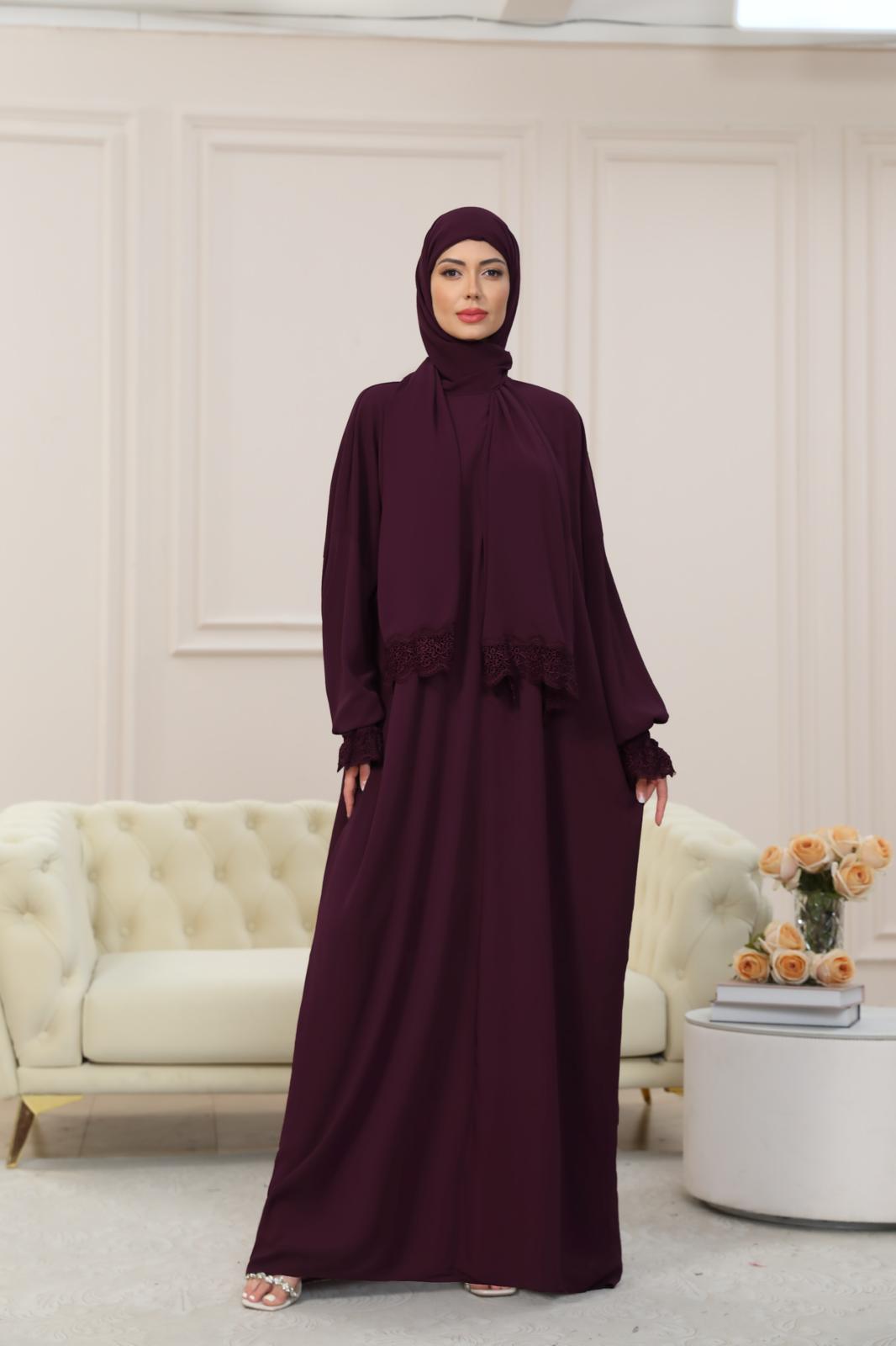 BURGUNDY One-Piece Islamic Prayer Dress for Women with Built-in Hijab – Modest Abaya for Daily Salah, Ramadan, Hajj & Umrah | SafaSoft USA