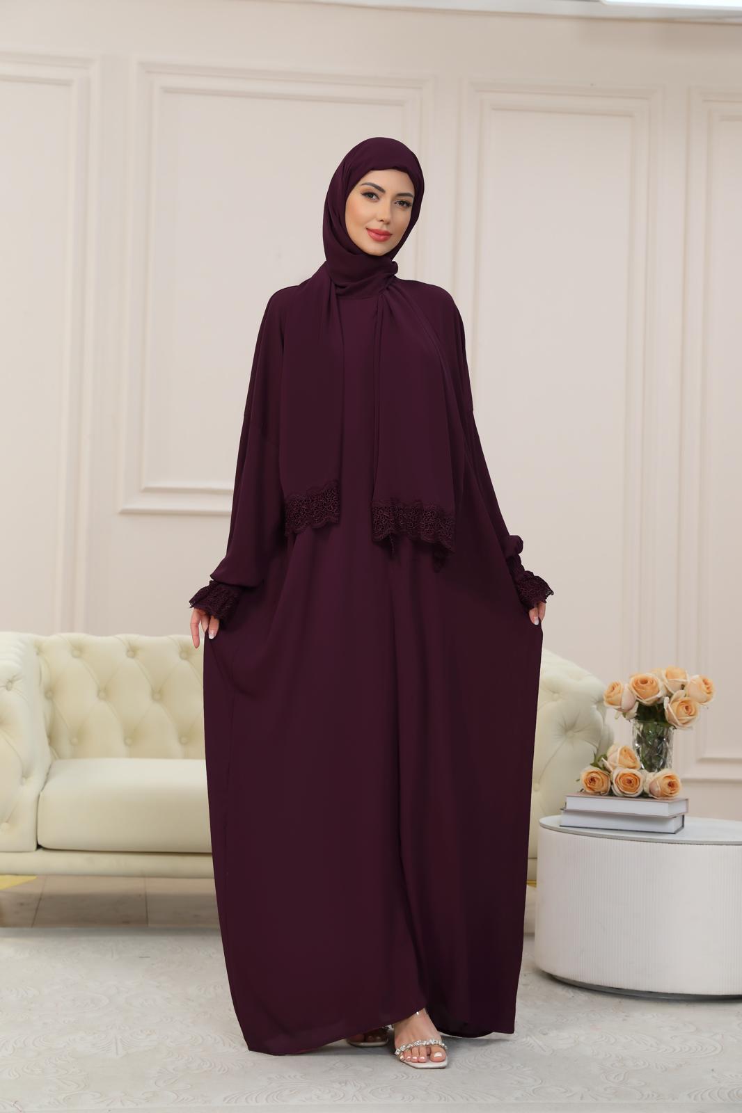 BURGUNDY One-Piece Islamic Prayer Dress for Women with Built-in Hijab – Modest Abaya for Daily Salah, Ramadan, Hajj & Umrah | SafaSoft USA