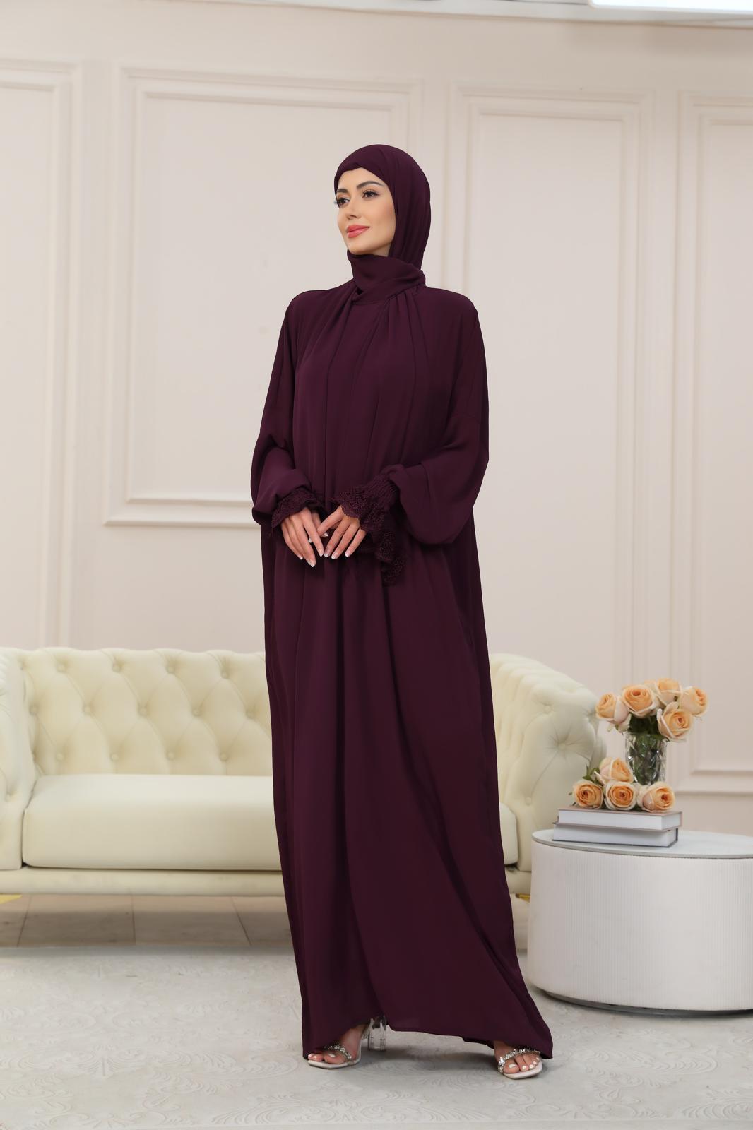 BURGUNDY One-Piece Islamic Prayer Dress for Women with Built-in Hijab – Modest Abaya for Daily Salah, Ramadan, Hajj & Umrah | SafaSoft USA