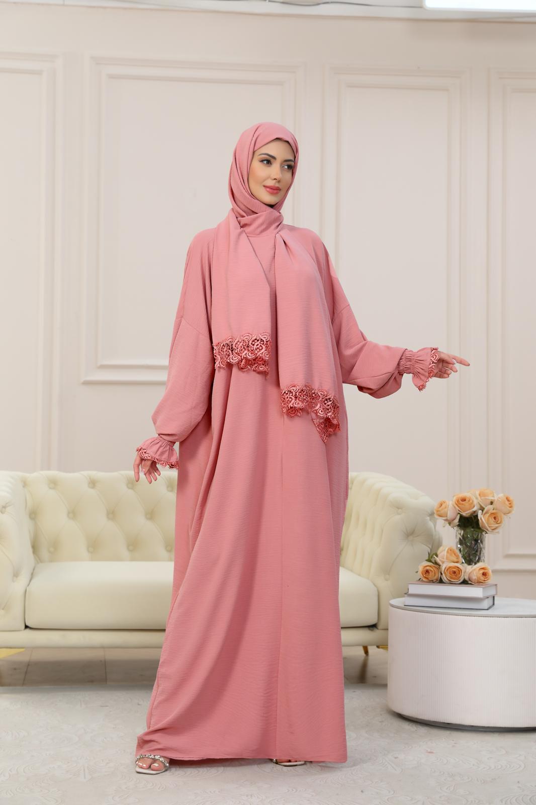 PINK One-Piece Islamic Prayer Dress for Women with Built-in Hijab – Modest Abaya for Daily Salah, Ramadan, Hajj & Umrah | SafaSoft USA