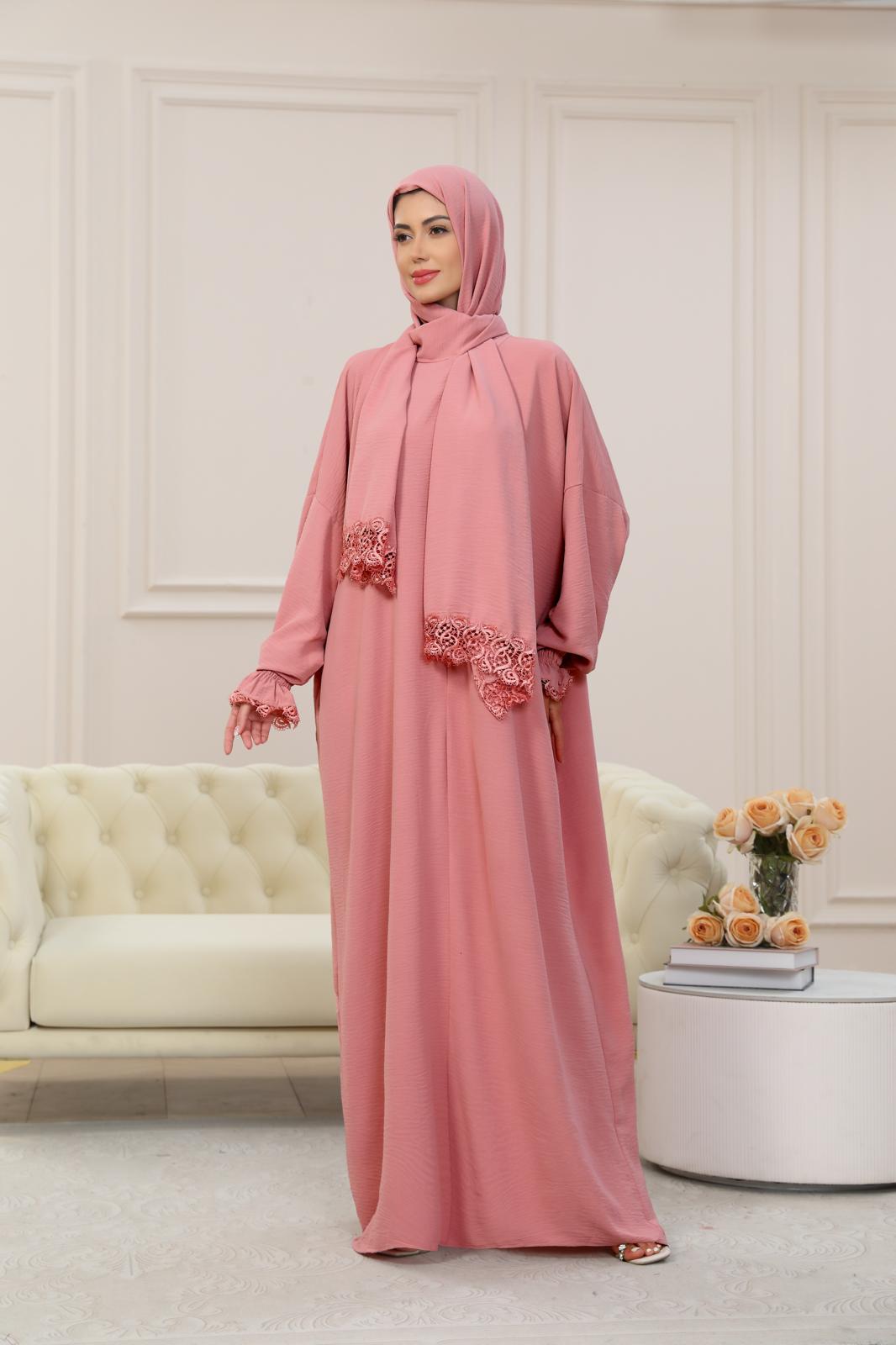 PINK One-Piece Islamic Prayer Dress for Women with Built-in Hijab – Modest Abaya for Daily Salah, Ramadan, Hajj & Umrah | SafaSoft USA