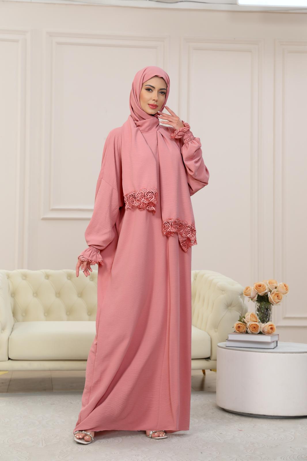 PINK One-Piece Islamic Prayer Dress for Women with Built-in Hijab – Modest Abaya for Daily Salah, Ramadan, Hajj & Umrah | SafaSoft USA
