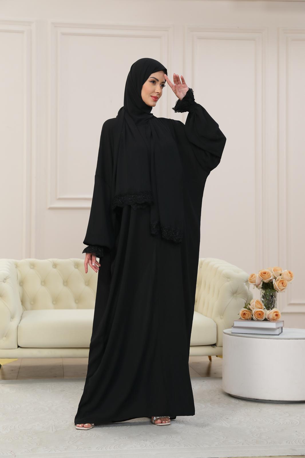 BLACK One-Piece Islamic Prayer Dress for Women with Built-in Hijab – Modest Abaya for Daily Salah, Ramadan, Hajj & Umrah | SafaSoft USA