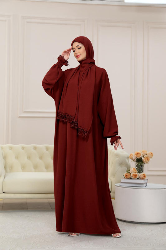 RED One-Piece Islamic Prayer Dress for Women with Built-in Hijab – Modest Abaya for Daily Salah, Ramadan, Hajj & Umrah | SafaSoft USA