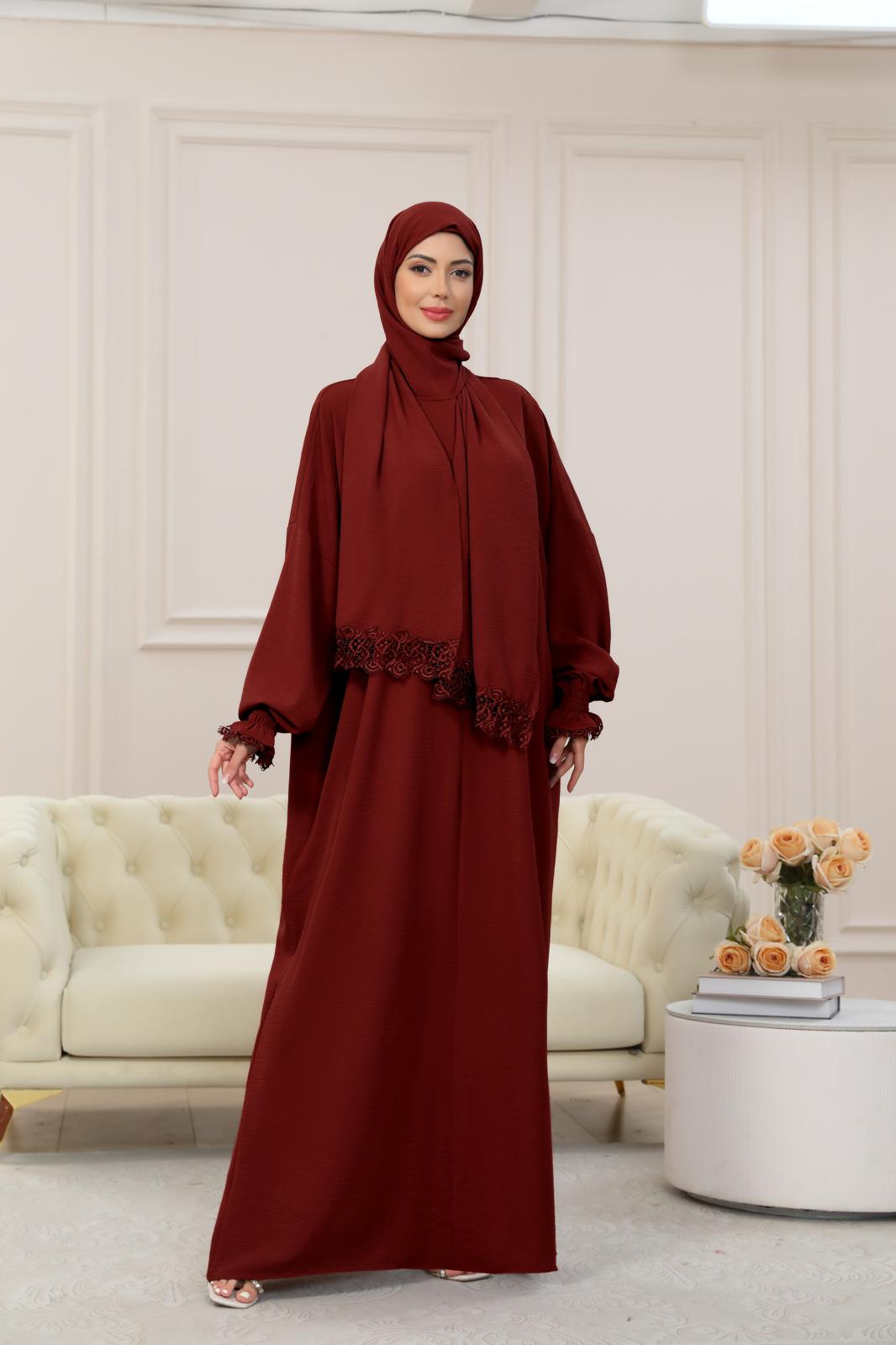 RED One-Piece Islamic Prayer Dress for Women with Built-in Hijab – Modest Abaya for Daily Salah, Ramadan, Hajj & Umrah | SafaSoft USA