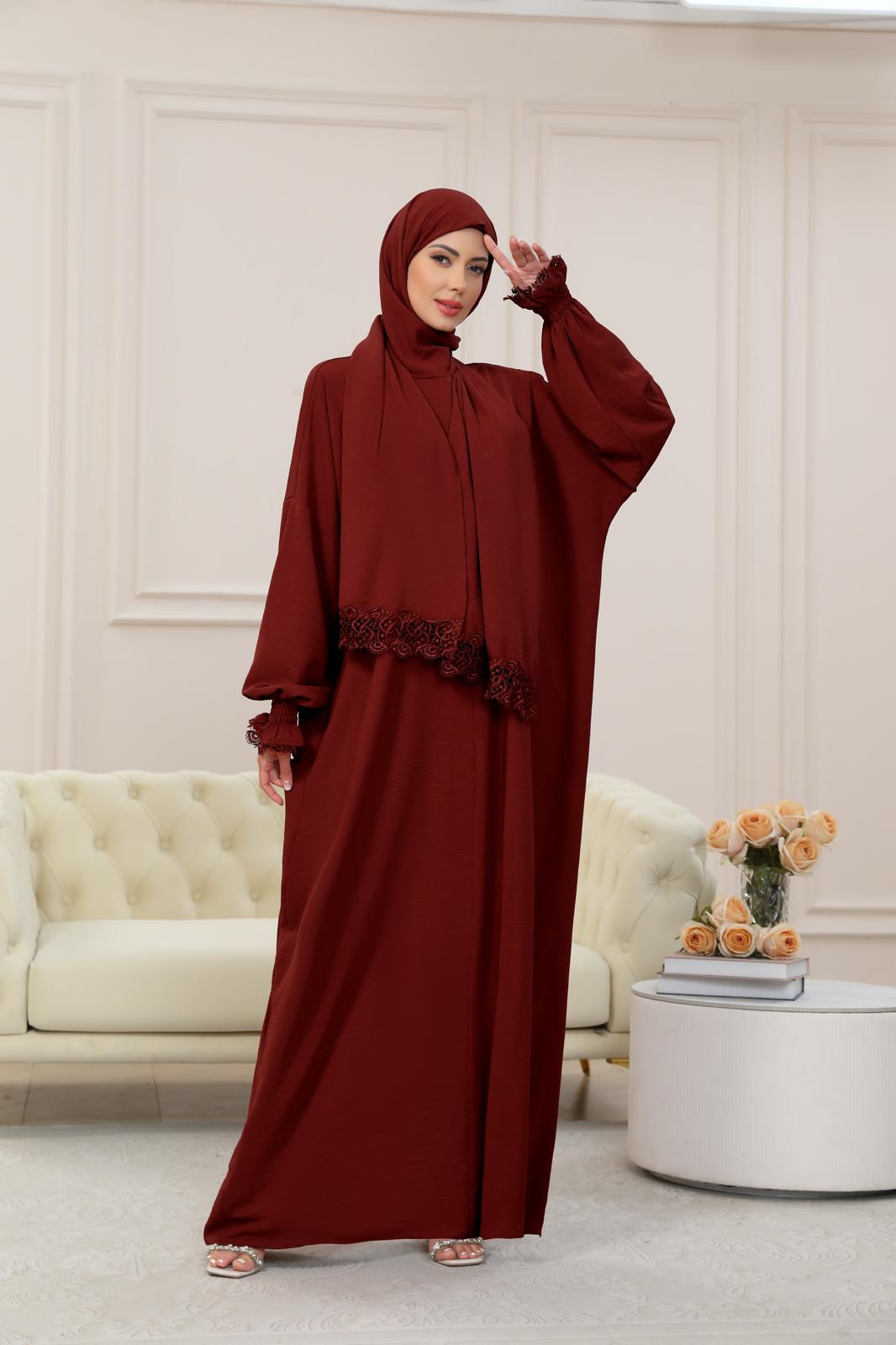 RED One-Piece Islamic Prayer Dress for Women with Built-in Hijab – Modest Abaya for Daily Salah, Ramadan, Hajj & Umrah | SafaSoft USA