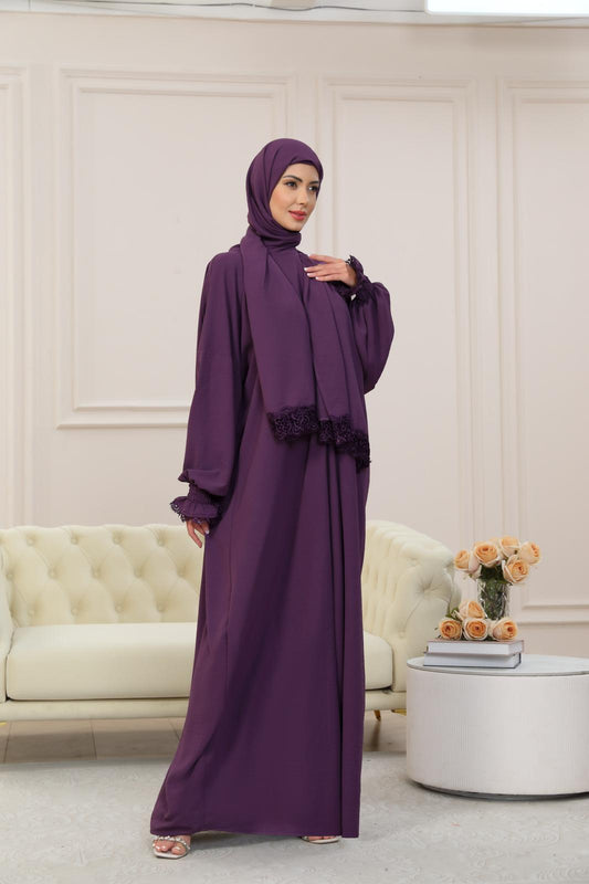PURPLE One-Piece Islamic Prayer Dress for Women with Built-in Hijab – Modest Abaya for Daily Salah, Ramadan, Hajj & Umrah | SafaSoft USA