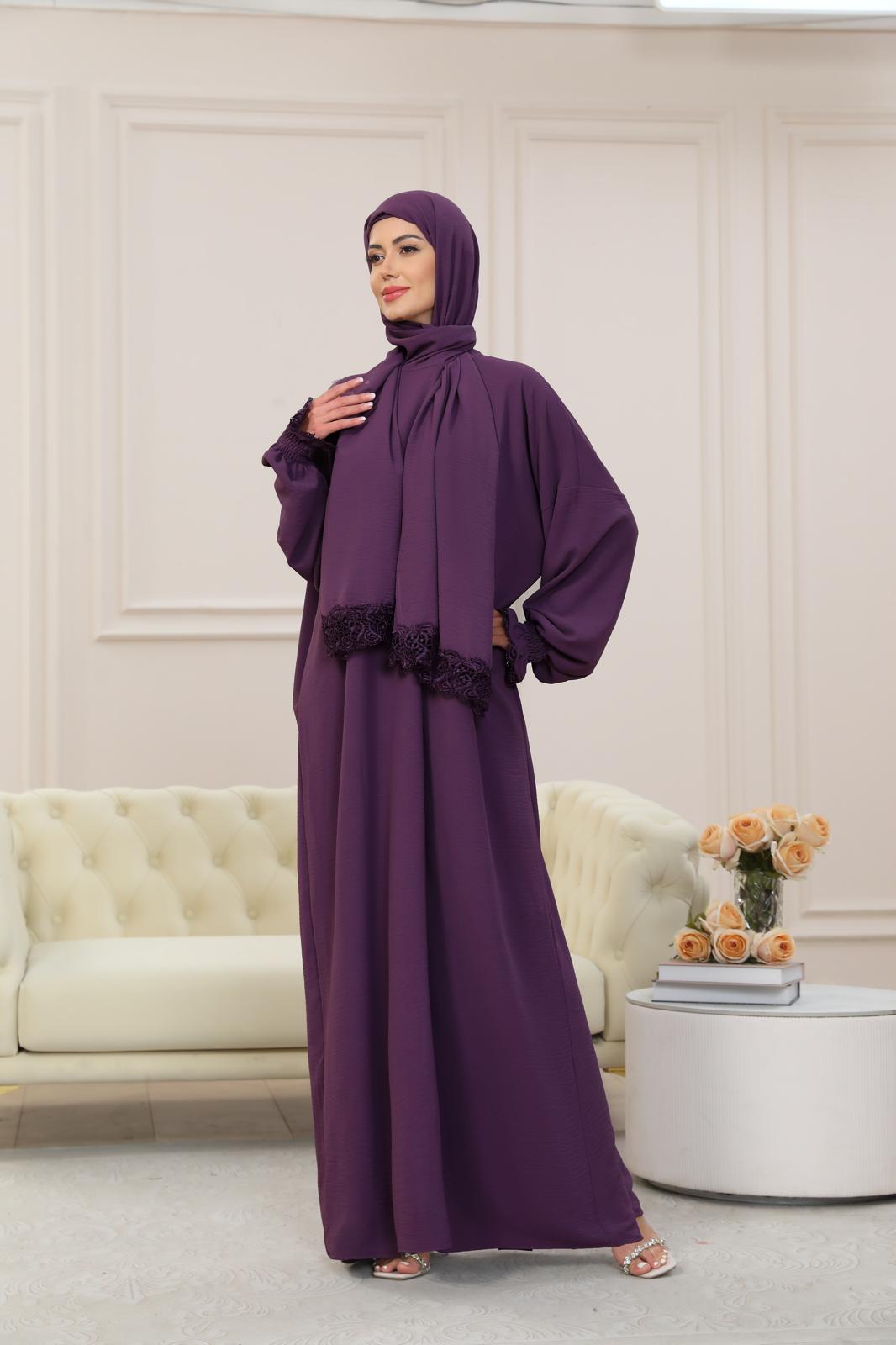 PURPLE One-Piece Islamic Prayer Dress for Women with Built-in Hijab – Modest Abaya for Daily Salah, Ramadan, Hajj & Umrah | SafaSoft USA
