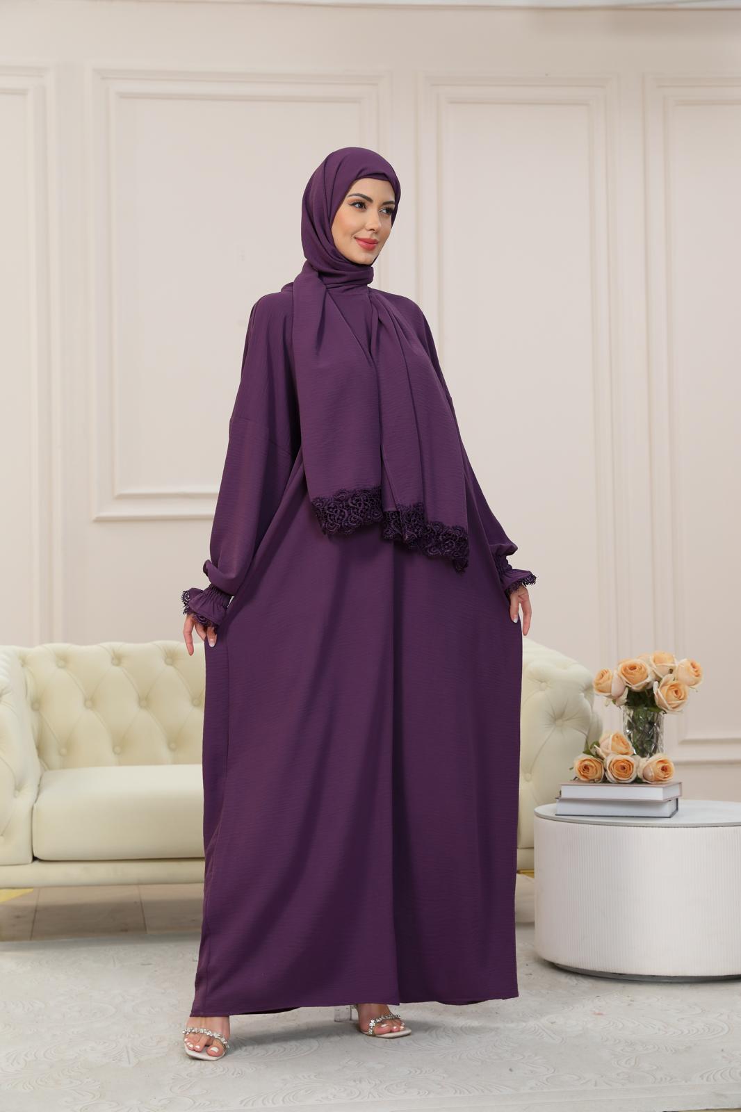 PURPLE One-Piece Islamic Prayer Dress for Women with Built-in Hijab – Modest Abaya for Daily Salah, Ramadan, Hajj & Umrah | SafaSoft USA