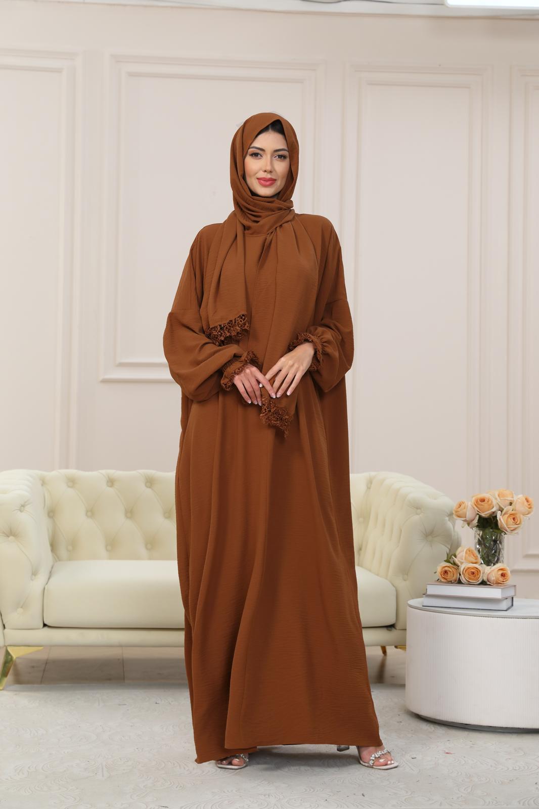 BROWN One-Piece Islamic Prayer Dress for Women with Built-in Hijab – Modest Abaya for Daily Salah, Ramadan, Hajj & Umrah | SafaSoft USA