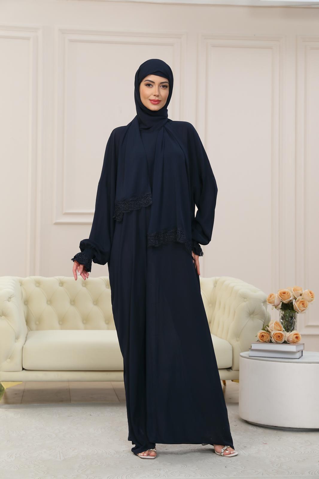 NAVY One-Piece Islamic Prayer Dress for Women with Built-in Hijab – Modest Abaya for Daily Salah, Ramadan, Hajj & Umrah | SafaSoft USA