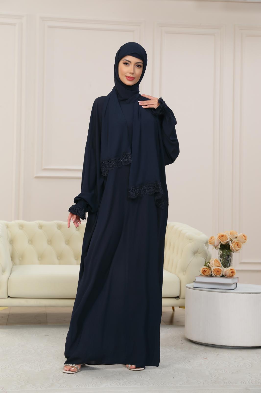 NAVY One-Piece Islamic Prayer Dress for Women with Built-in Hijab – Modest Abaya for Daily Salah, Ramadan, Hajj & Umrah | SafaSoft USA