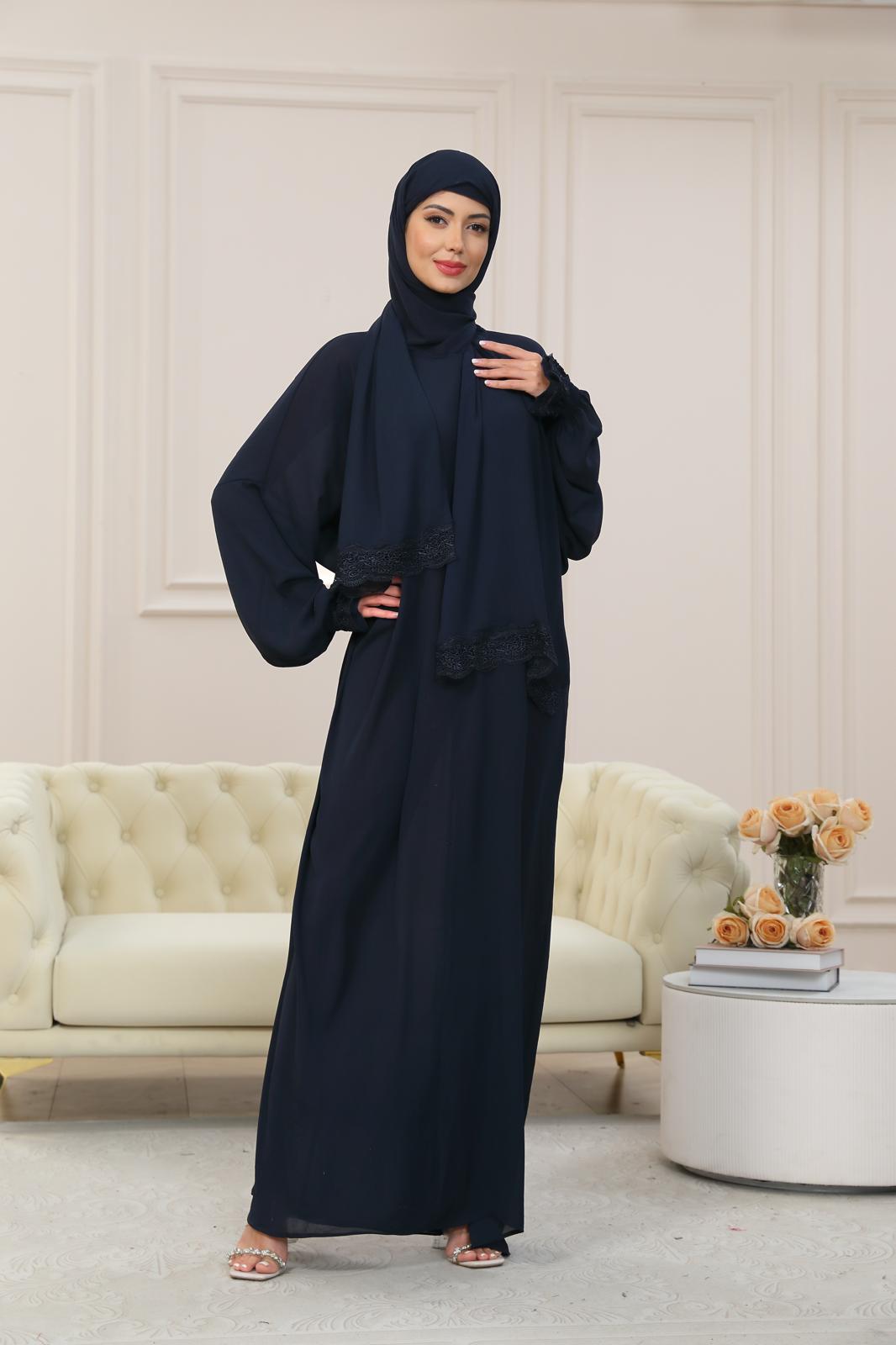 NAVY One-Piece Islamic Prayer Dress for Women with Built-in Hijab – Modest Abaya for Daily Salah, Ramadan, Hajj & Umrah | SafaSoft USA